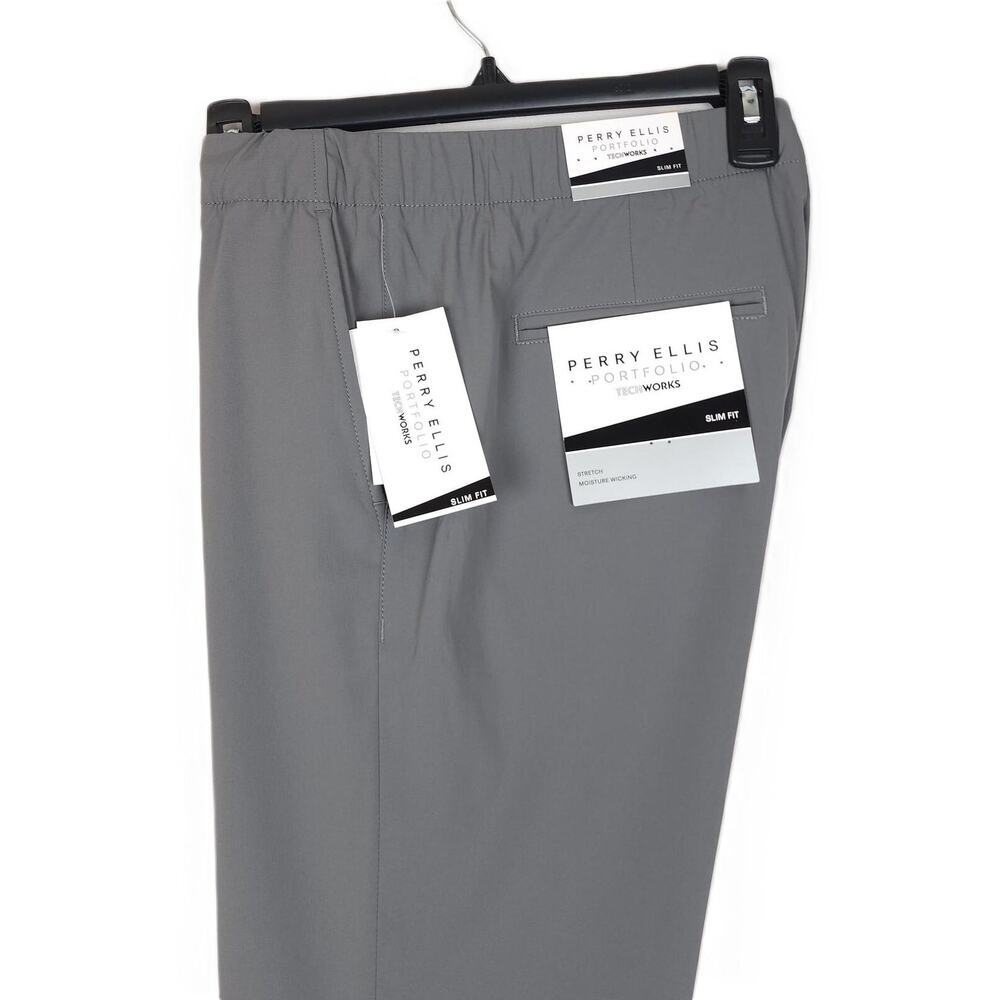 Perry Ellis Mens Slim Fit Tech Golf Dress Pants XXL Grey Solid Stretch NWT
